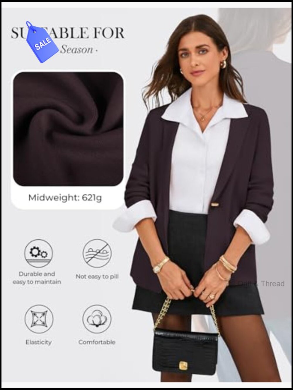 Lightweight Knit Blazer with Pockets for Business Casual Office Wear - Picture 5 of 7